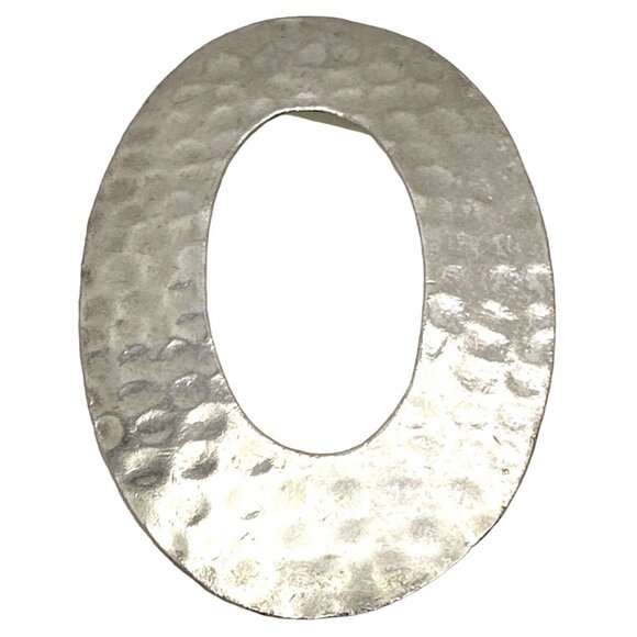 Large Hammered Silver-Tone Pendant Oval Initial O Textured Minimalist Statement - Picture 1 of 4